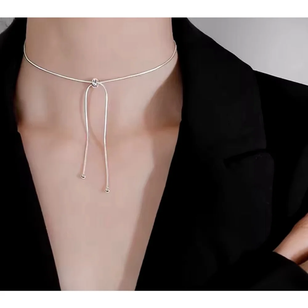 NEW Women's 925‎ Sterling Silver Lariat Ball Slide Necklace, Adjustable